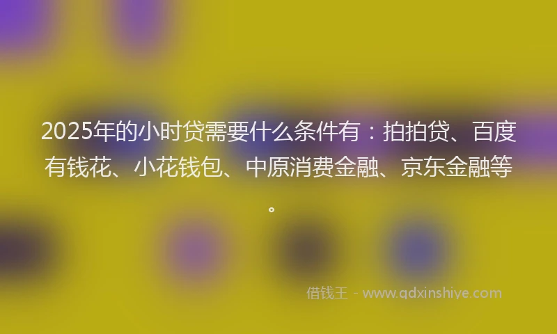 2025年的小时贷需要什么条件有：拍拍贷、百度有钱花、小花钱包、中原消费金融、京东金融等。