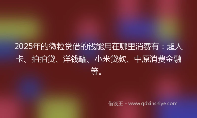 2025年的微粒贷借的钱能用在哪里消费有：超人卡、拍拍贷、洋钱罐、小米贷款、中原消费金融等。