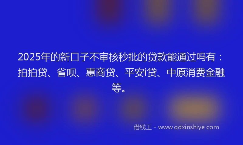 2025年的新口子不审核秒批的贷款能通过吗有：拍拍贷、省呗、惠商贷、平安i贷、中原消费金融等。