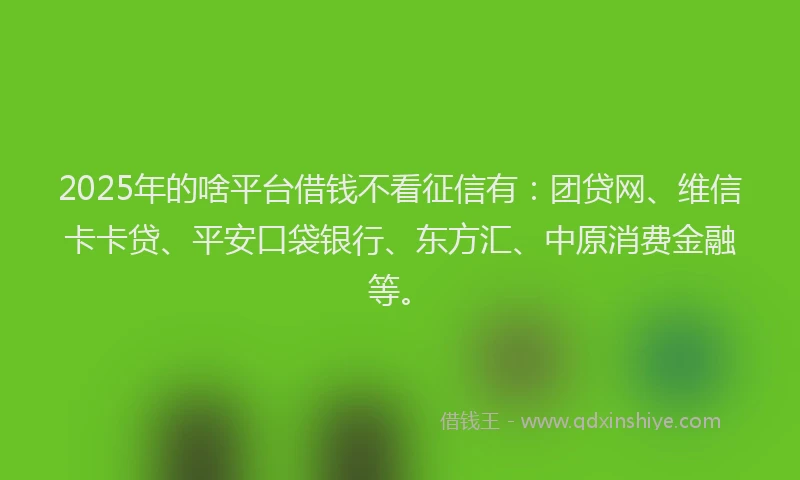 2025年的啥平台借钱不看征信有：团贷网、维信卡卡贷、平安口袋银行、东方汇、中原消费金融等。