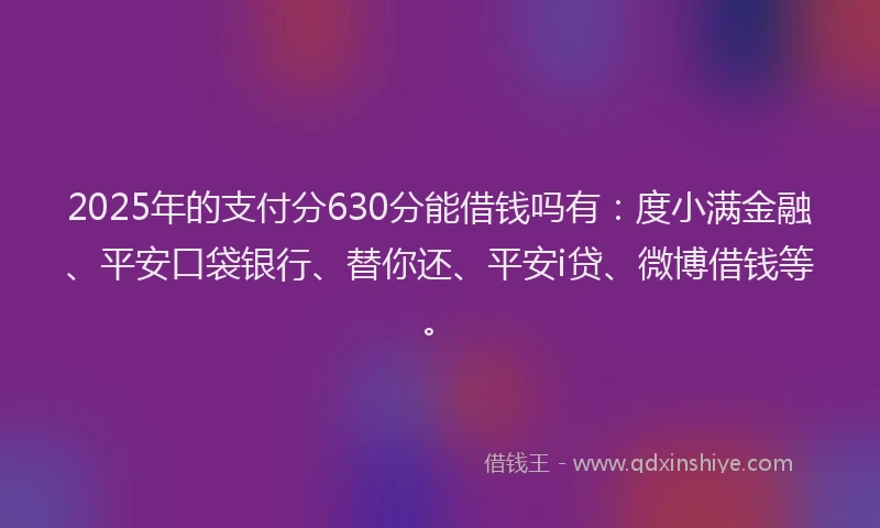 2025年的支付分630分能借钱吗有：度小满金融、平安口袋银行、替你还、平安i贷、微博借钱等。