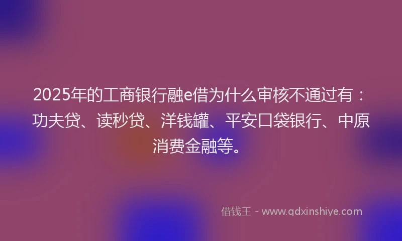 2025年的工商银行融e借为什么审核不通过有：功夫贷、读秒贷、洋钱罐、平安口袋银行、中原消费金融等。