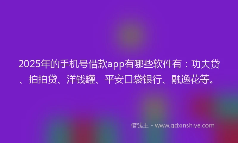 2025年的手机号借款app有哪些软件有：功夫贷、拍拍贷、洋钱罐、平安口袋银行、融逸花等。