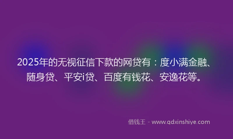 2025年的无视征信下款的网贷有：度小满金融、随身贷、平安i贷、百度有钱花、安逸花等。