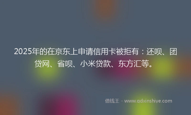 2025年的在京东上申请信用卡被拒有：还呗、团贷网、省呗、小米贷款、东方汇等。