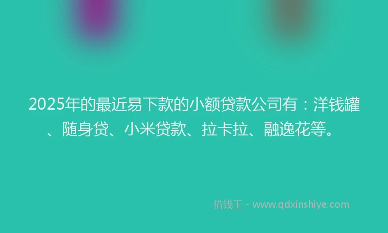 2025年的最近易下款的小额贷款公司有：洋钱罐、随身贷、小米贷款、拉卡拉、融逸花等。