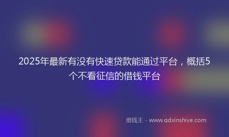 2025年最新有没有快速贷款能通过平台，概括5个不看征信的借钱平台