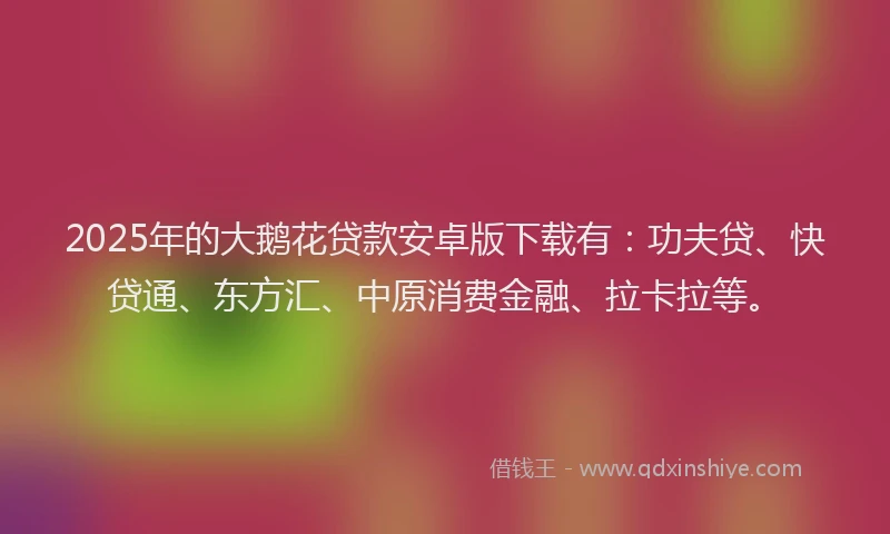 2025年的大鹅花贷款安卓版下载有：功夫贷、快贷通、东方汇、中原消费金融、拉卡拉等。