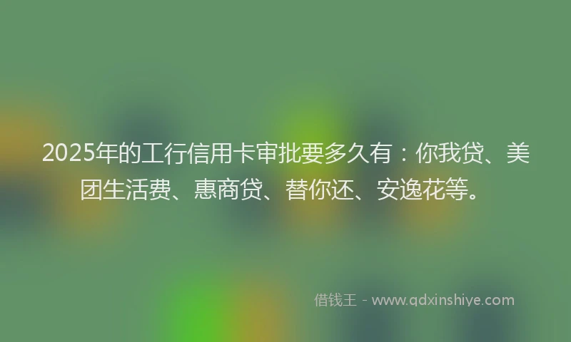 2025年的工行信用卡审批要多久有：你我贷、美团生活费、惠商贷、替你还、安逸花等。