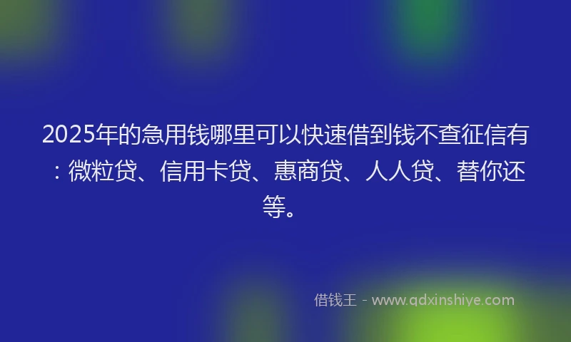 2025年的急用钱哪里可以快速借到钱不查征信有：微粒贷、信用卡贷、惠商贷、人人贷、替你还等。