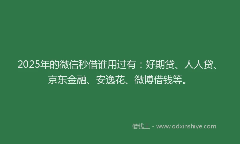 2025年的微信秒借谁用过有：好期贷、人人贷、京东金融、安逸花、微博借钱等。