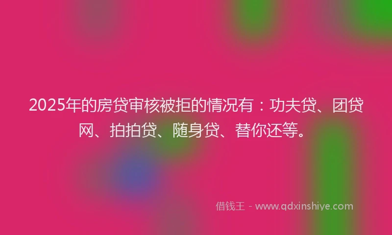 2025年的房贷审核被拒的情况有：功夫贷、团贷网、拍拍贷、随身贷、替你还等。
