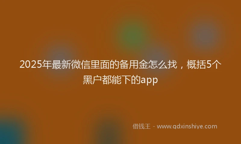 2025年最新微信里面的备用金怎么找，概括5个黑户都能下的app