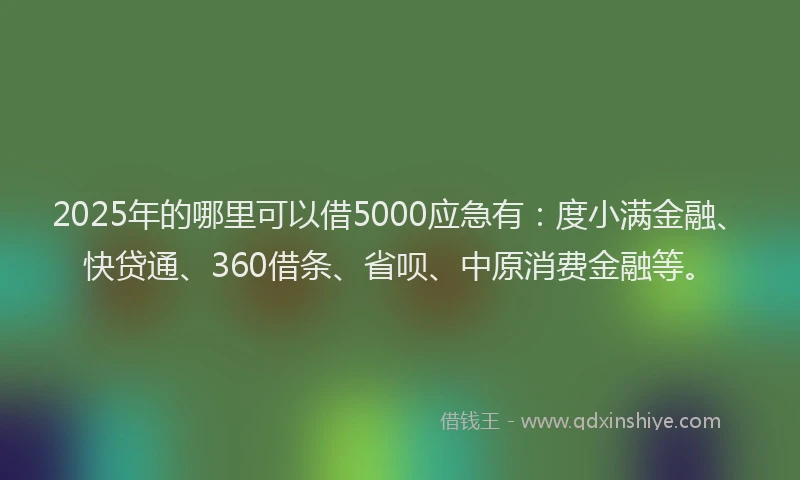 2025年的哪里可以借5000应急有：度小满金融、快贷通、360借条、省呗、中原消费金融等。