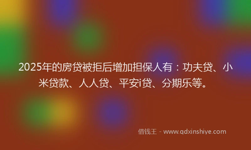 2025年的房贷被拒后增加担保人有：功夫贷、小米贷款、人人贷、平安i贷、分期乐等。