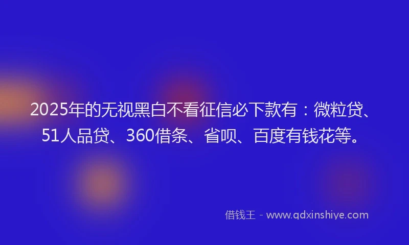 2025年的无视黑白不看征信必下款有：微粒贷、51人品贷、360借条、省呗、百度有钱花等。