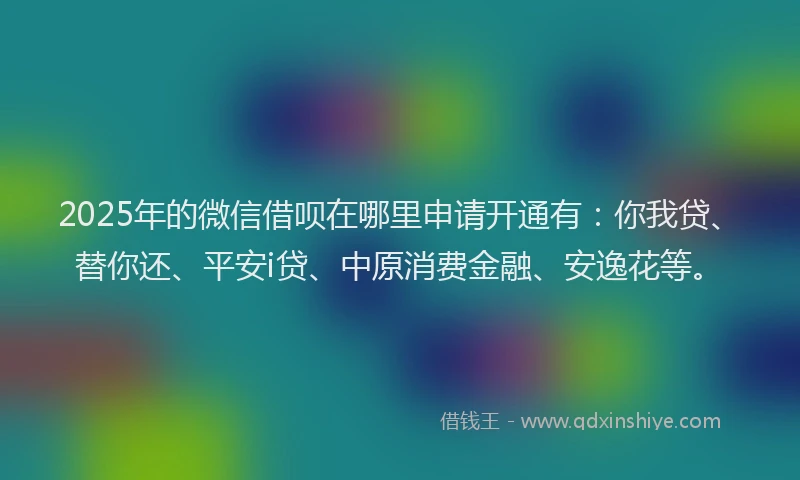 2025年的微信借呗在哪里申请开通有：你我贷、替你还、平安i贷、中原消费金融、安逸花等。