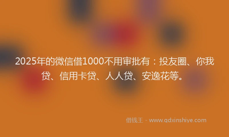 2025年的微信借1000不用审批有：投友圈、你我贷、信用卡贷、人人贷、安逸花等。