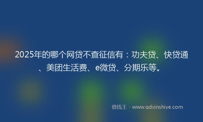 2025年的哪个网贷不查征信有：功夫贷、快贷通、美团生活费、e微贷、分期乐等。