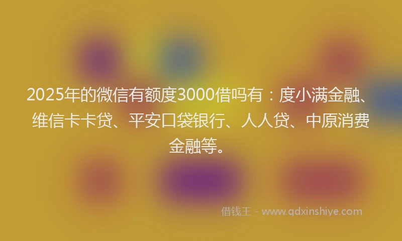 2025年的微信有额度3000借吗有：度小满金融、维信卡卡贷、平安口袋银行、人人贷、中原消费金融等。