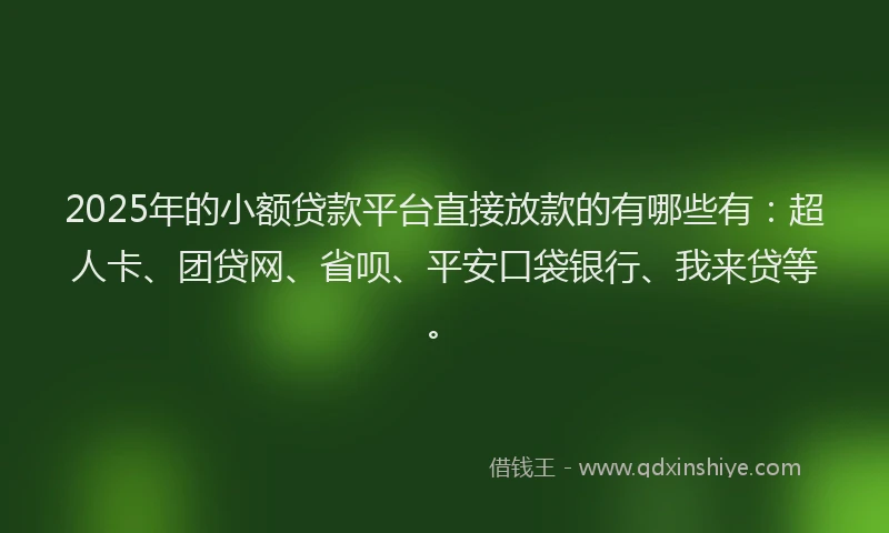 2025年的小额贷款平台直接放款的有哪些有：超人卡、团贷网、省呗、平安口袋银行、我来贷等。