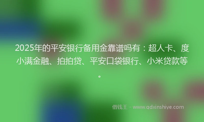 2025年的平安银行备用金靠谱吗有：超人卡、度小满金融、拍拍贷、平安口袋银行、小米贷款等。