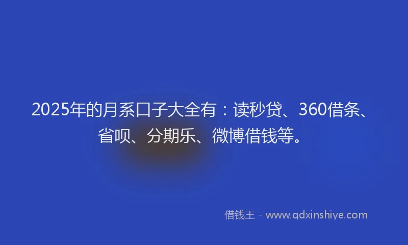 2025年的月系口子大全有：读秒贷、360借条、省呗、分期乐、微博借钱等。
