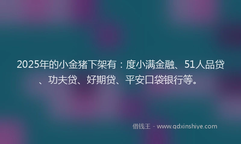 2025年的小金猪下架有：度小满金融、51人品贷、功夫贷、好期贷、平安口袋银行等。