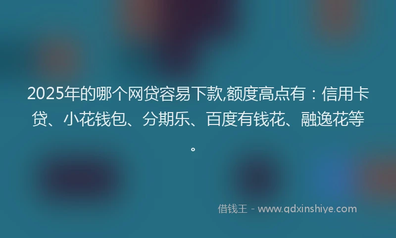 2025年的哪个网贷容易下款,额度高点有：信用卡贷、小花钱包、分期乐、百度有钱花、融逸花等。
