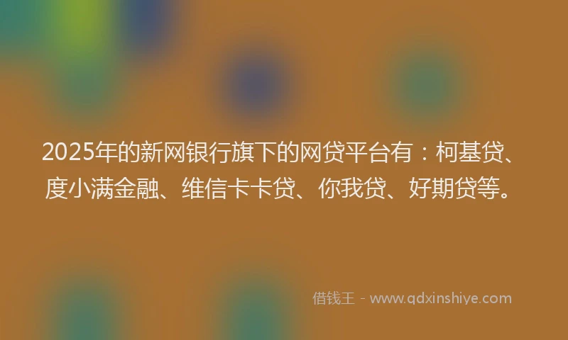 2025年的新网银行旗下的网贷平台有：柯基贷、度小满金融、维信卡卡贷、你我贷、好期贷等。