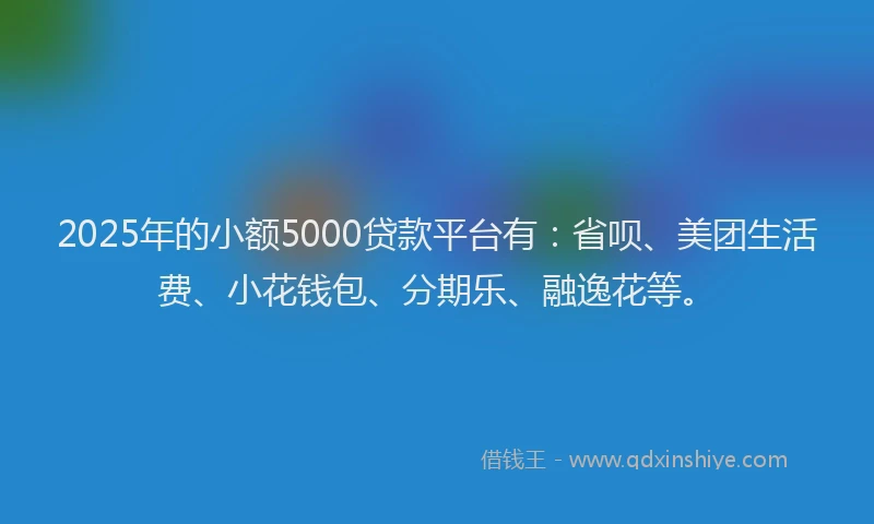 2025年的小额5000贷款平台有：省呗、美团生活费、小花钱包、分期乐、融逸花等。