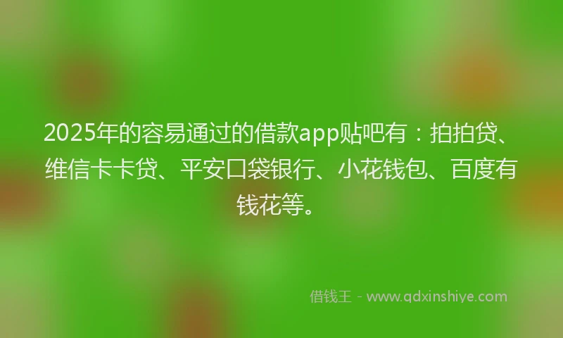 2025年的容易通过的借款app贴吧有：拍拍贷、维信卡卡贷、平安口袋银行、小花钱包、百度有钱花等。