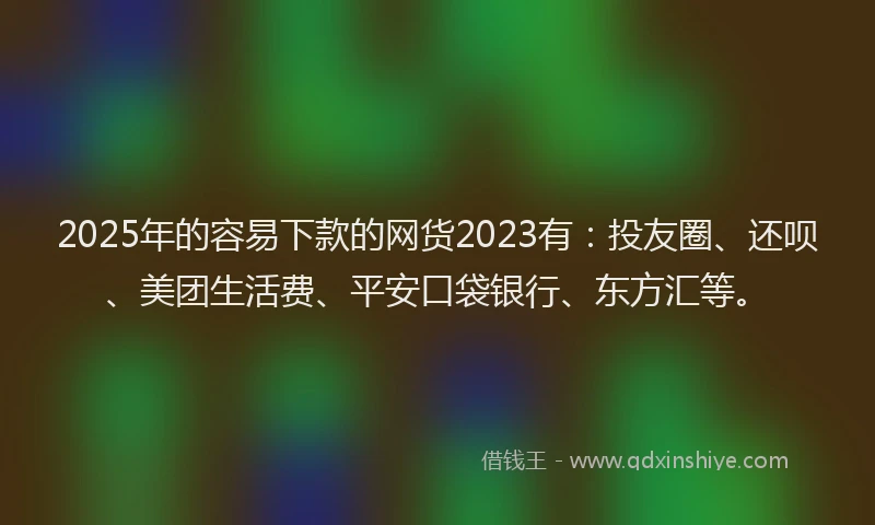 2025年的容易下款的网货2023有：投友圈、还呗、美团生活费、平安口袋银行、东方汇等。