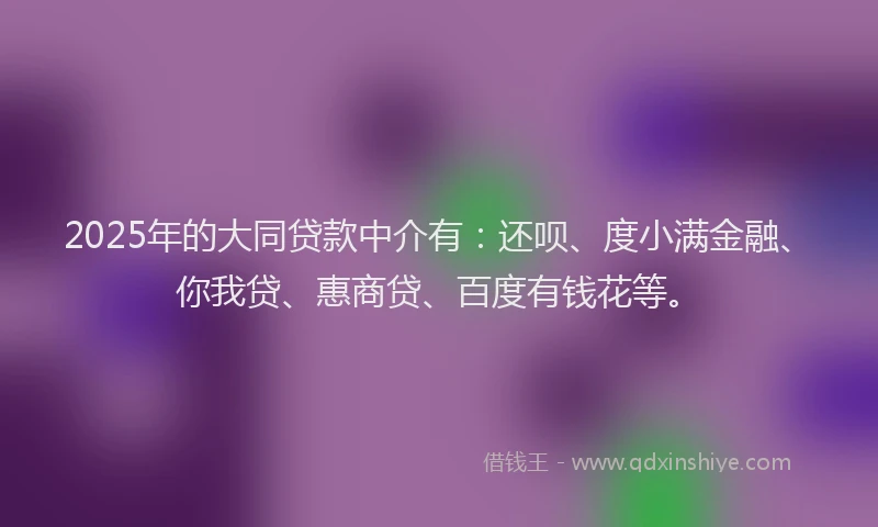 2025年的大同贷款中介有：还呗、度小满金融、你我贷、惠商贷、百度有钱花等。