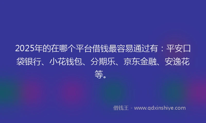2025年的在哪个平台借钱最容易通过有：平安口袋银行、小花钱包、分期乐、京东金融、安逸花等。