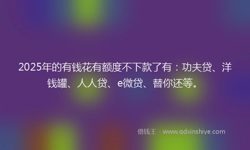 2025年的有钱花有额度不下款了有：功夫贷、洋钱罐、人人贷、e微贷、替你还等。