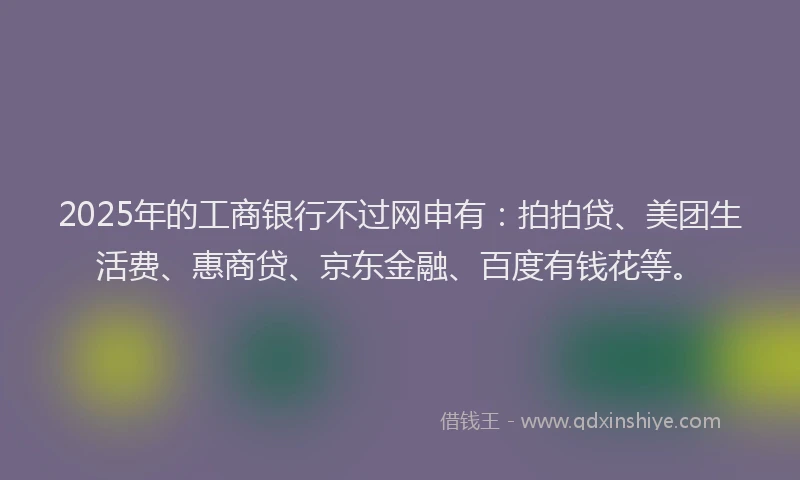 2025年的工商银行不过网申有：拍拍贷、美团生活费、惠商贷、京东金融、百度有钱花等。