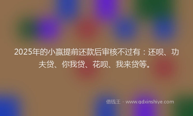 2025年的小赢提前还款后审核不过有：还呗、功夫贷、你我贷、花呗、我来贷等。