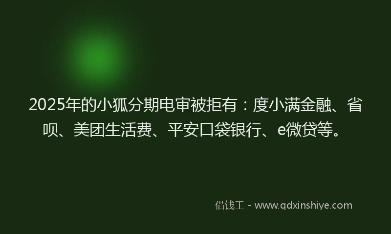 2025年的小狐分期电审被拒有：度小满金融、省呗、美团生活费、平安口袋银行、e微贷等。