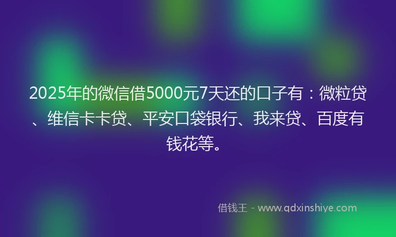 2025年的微信借5000元7天还的口子有：微粒贷、维信卡卡贷、平安口袋银行、我来贷、百度有钱花等。