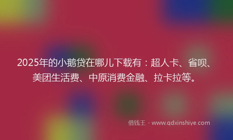 2025年的小鹅贷在哪儿下载有：超人卡、省呗、美团生活费、中原消费金融、拉卡拉等。