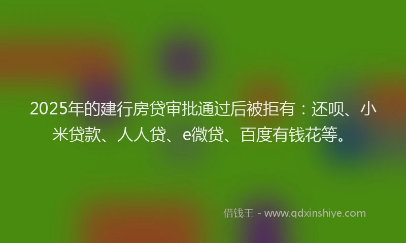 2025年的建行房贷审批通过后被拒有：还呗、小米贷款、人人贷、e微贷、百度有钱花等。