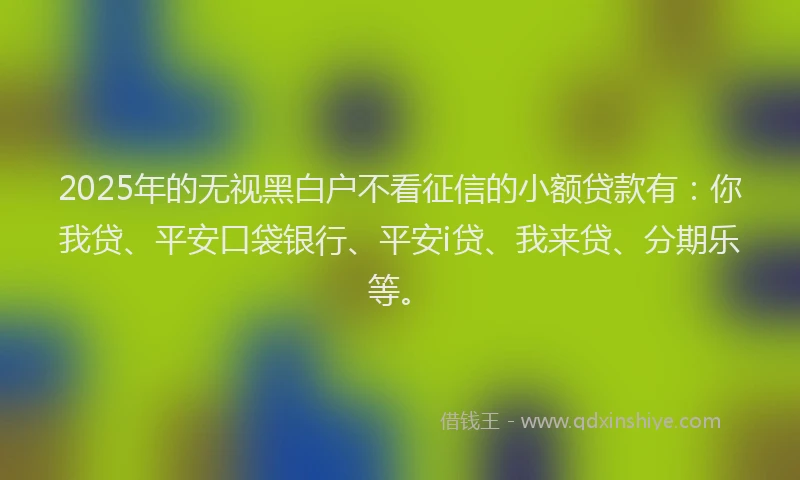 2025年的无视黑白户不看征信的小额贷款有：你我贷、平安口袋银行、平安i贷、我来贷、分期乐等。