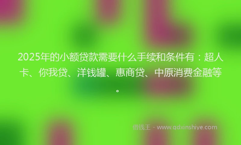 2025年的小额贷款需要什么手续和条件有：超人卡、你我贷、洋钱罐、惠商贷、中原消费金融等。