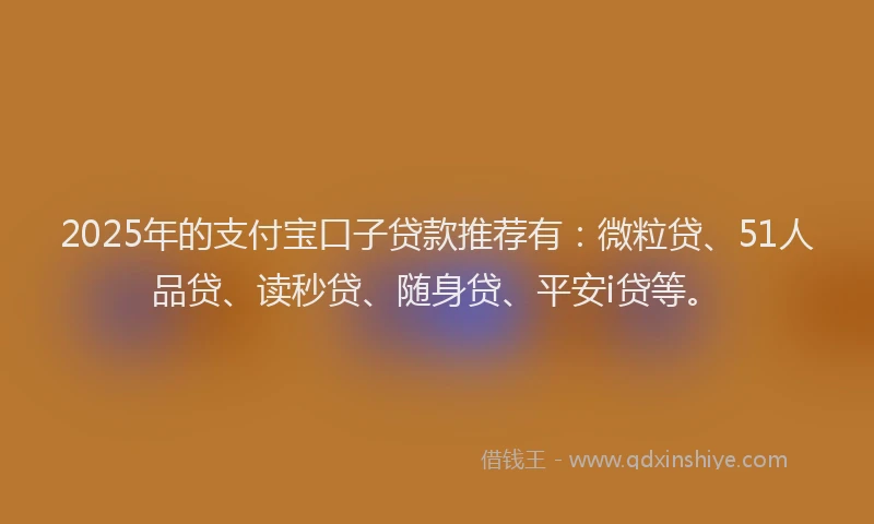 2025年的支付宝口子贷款推荐有：微粒贷、51人品贷、读秒贷、随身贷、平安i贷等。