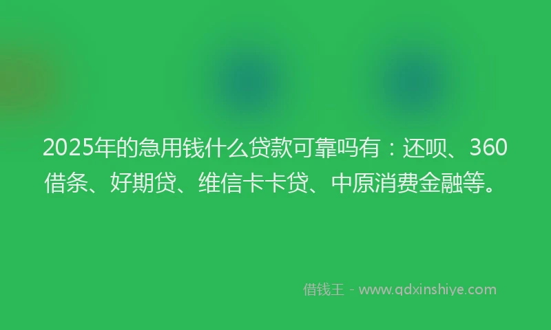 2025年的急用钱什么贷款可靠吗有：还呗、360借条、好期贷、维信卡卡贷、中原消费金融等。