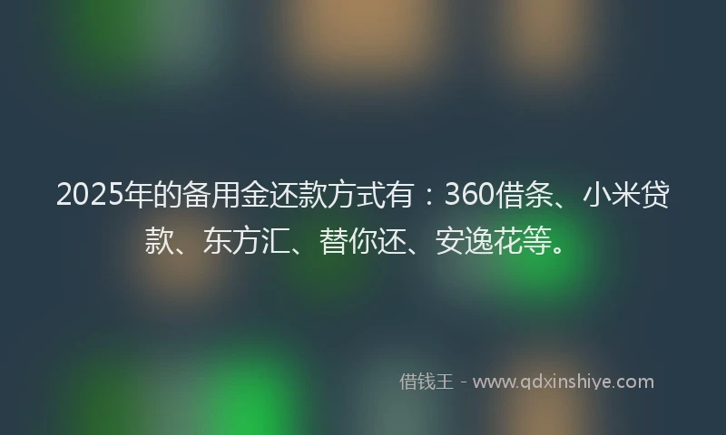 2025年的备用金还款方式有：360借条、小米贷款、东方汇、替你还、安逸花等。
