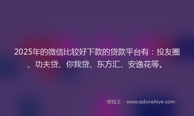 2025年的微信比较好下款的贷款平台有：投友圈、功夫贷、你我贷、东方汇、安逸花等。