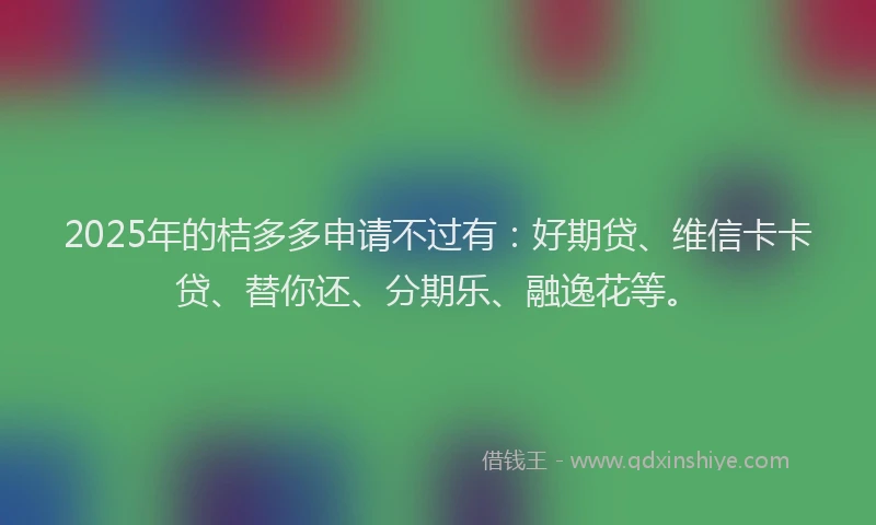 2025年的桔多多申请不过有：好期贷、维信卡卡贷、替你还、分期乐、融逸花等。