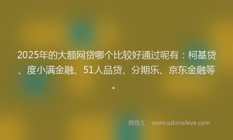 2025年的大额网贷哪个比较好通过呢有：柯基贷、度小满金融、51人品贷、分期乐、京东金融等。